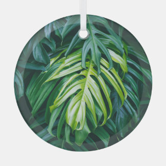 Tropical leaves: dark nature background. glass ornament
