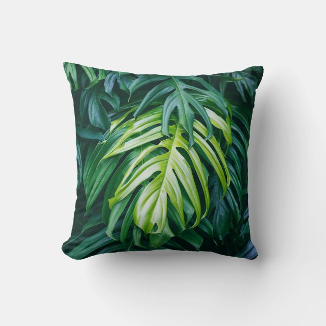 Tropical leaves: dark nature background. throw pillow (Front)