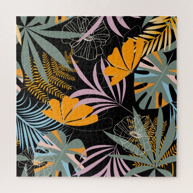 Tropical Leaves: Dark Vintage Print. Jigsaw Puzzle (Vertical)