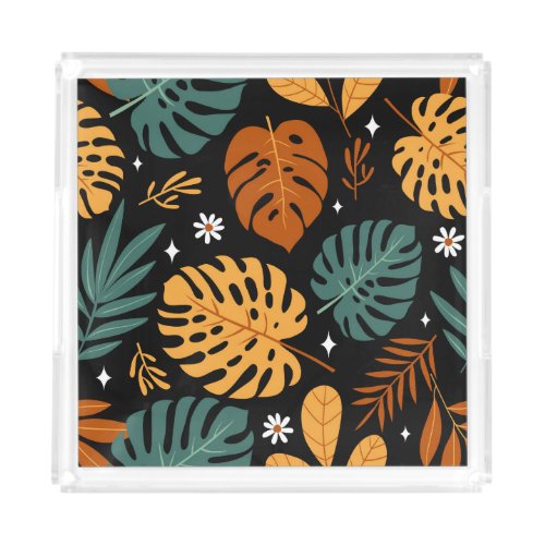 Tropical Leaves Dark Vintage Seamless Acrylic Tray