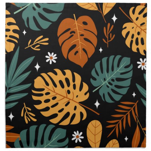 Tropical Leaves Dark Vintage Seamless Cloth Napkin