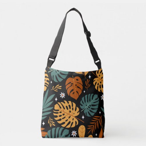 Tropical Leaves Dark Vintage Seamless Crossbody Bag