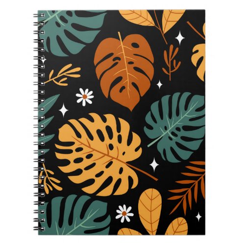Tropical Leaves Dark Vintage Seamless Notebook