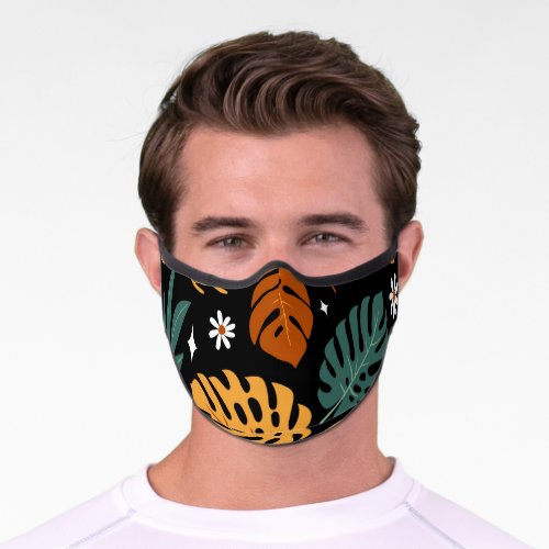 Tropical Leaves Dark Vintage Seamless Premium Face Mask
