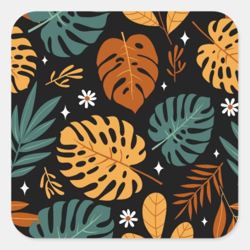 Tropical Leaves Dark Vintage Seamless Square Sticker