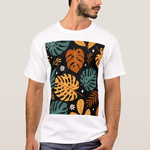 Tropical Leaves Dark Vintage Seamless T_Shirt