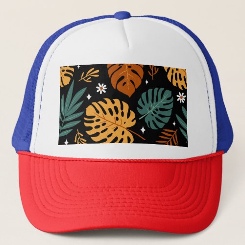 Tropical Leaves Dark Vintage Seamless Trucker Hat