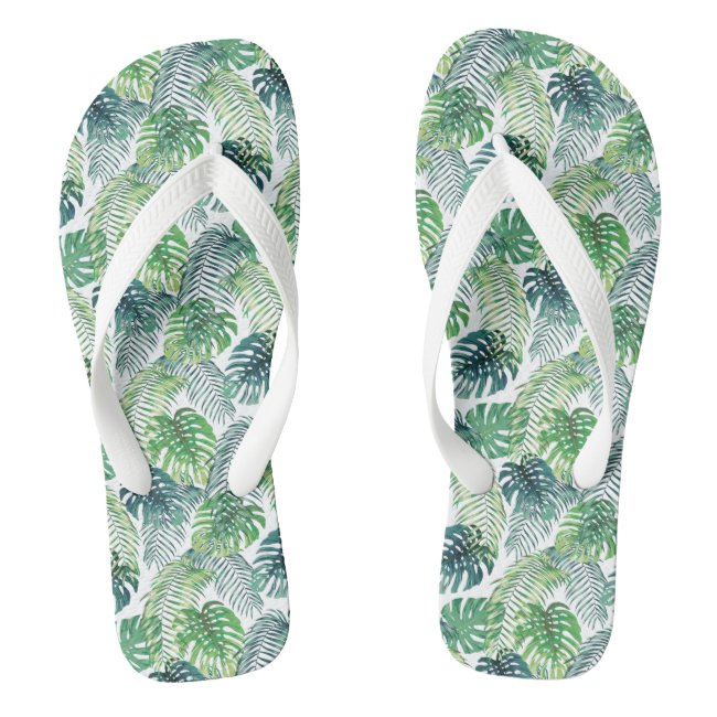 Tropical Leaves Design Flip Flops