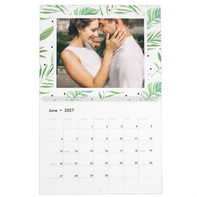 Tropical Leaves Editable Year Photo Calendar (Jun 2027)