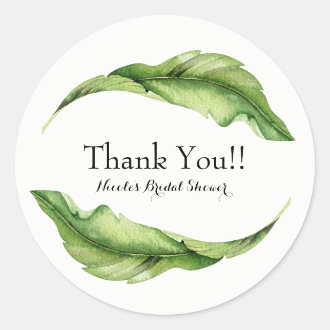 Tropical Leaves Elegant Chic Summer Wedding Favor Classic Round Sticker (Front)