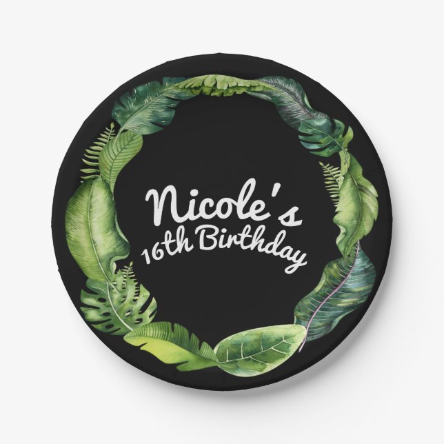 Tropical Leaves Elegant Chic Summer Wedding Luau Paper Plates (Front)