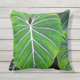 Tropical Leaves, Elephant Ears, Dark Green Throw Pillow