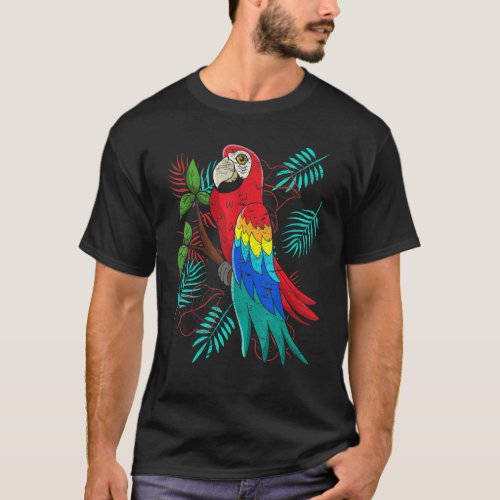 Tropical Leaves Exotic Bird Jungle Animal  Macaw P T_Shirt