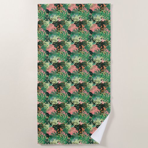 Tropical Leaves Extravaganza Beach Towel