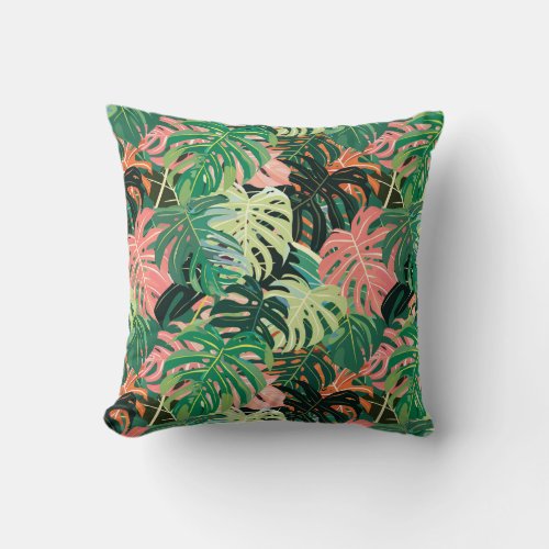 Tropical Leaves Extravaganza Throw Pillow