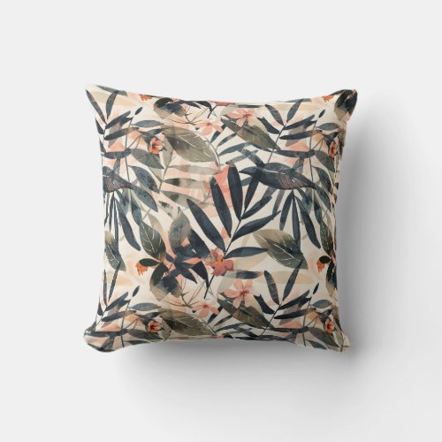 Tropical Leaves Extravaganza Throw Pillow