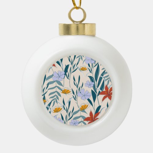 Tropical Leaves Fashionable Abstract Background Ceramic Ball Christmas Ornament