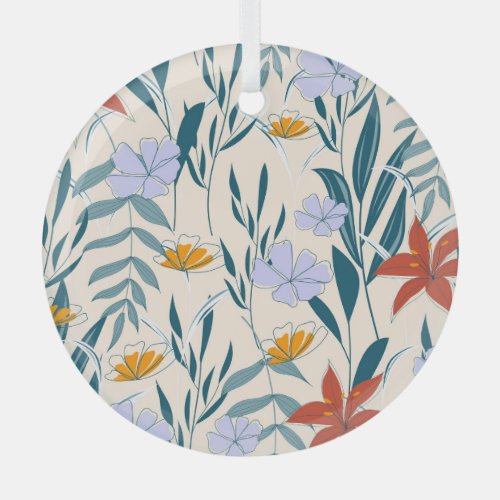 Tropical Leaves Fashionable Abstract Background Glass Ornament