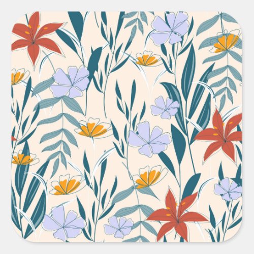 Tropical Leaves Fashionable Abstract Background Square Sticker