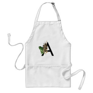 Tropical Leaves Faux Gold Foil Letter A Monogram Adult Apron