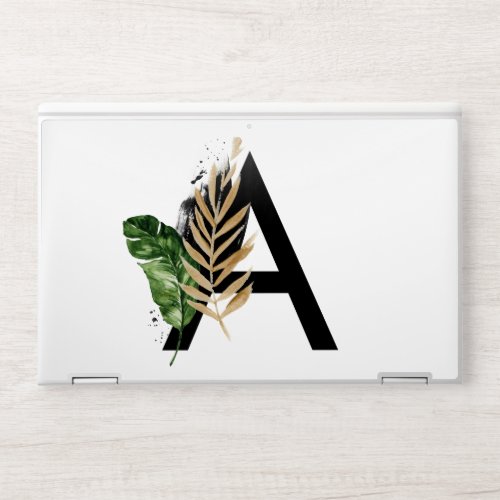 Tropical Leaves Faux Gold Foil Letter A Monogram HP Laptop Skin
