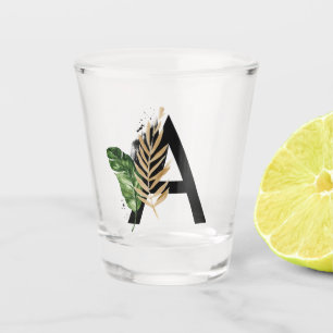 Tropical Leaves Faux Gold Foil Letter A Monogram Shot Glass