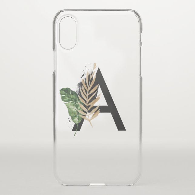 Tropical Leaves Faux Gold Foil Letter A Monogram Uncommon iPhone Case (Back)