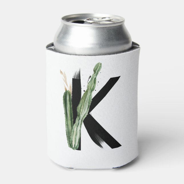 Tropical Leaves Faux Gold Foil Letter K Monogram Can Cooler (Can Front)