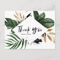 Tropical Leaves Faux Gold Foil Rustic Thank You