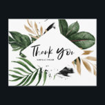 Tropical Leaves Faux Gold Foil Rustic Thank You Postcard<br><div class="desc">Send thanks with this customizable thank you postcard. It features hand lettered script,  watercolor illustrations of tropical leaves,  faux gold foil leaves and watercolor brushes accent. This tropical thank you card is perfect for summer events. Personalize by adding your name and return address.</div>