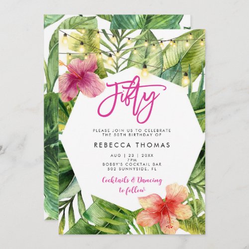 Tropical leaves fifty birthday party invitation