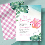 Tropical Leaves Flamingo 60th Birthday Party Invitation<br><div class="desc">This fun 60th Birthday party invitation features the the words "Let's Flamingle" with the guest of honor's name set in a modern handwritten script typography with event details in a classic serif font. A replica of my original watercolor pink flamingo and monstera palm leaves in shades of blues, greens and...</div>