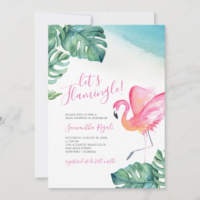 Tropical Leaves Flamingo Baby Shower (Front)