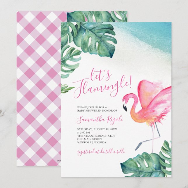 Tropical Leaves Flamingo Baby Shower Invitation (Front/Back)