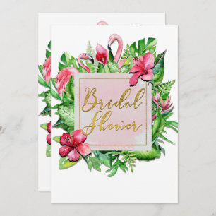 Tropical Leaves Flamingos Bridal Shower Invitation
