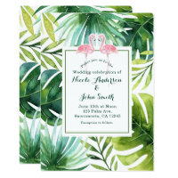 Tropical Leaves & Flamingos Wedding Invitations