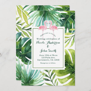 Tropical Leaves & Flamingos Wedding Invitations