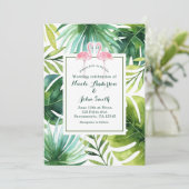 Tropical Leaves & Flamingos Wedding Invitations (Standing Front)