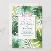 Tropical Leaves & Flamingos Wedding Invitations (Front)