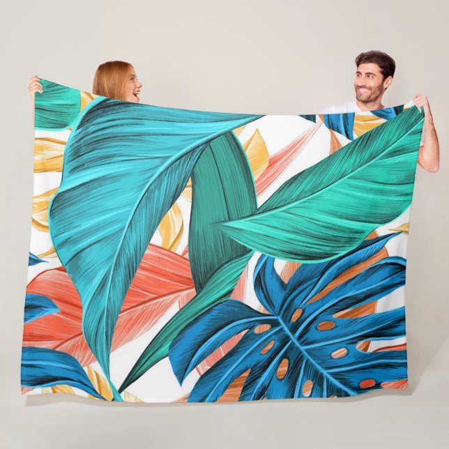 Tropical Leaves Fleece Blanket (In Situ)