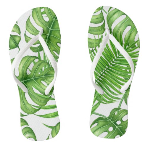 Tropical leaves flip flops