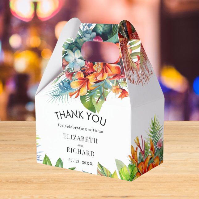 Tropical Leaves Floral Beach Wedding Favor Boxes (Creator Uploaded)
