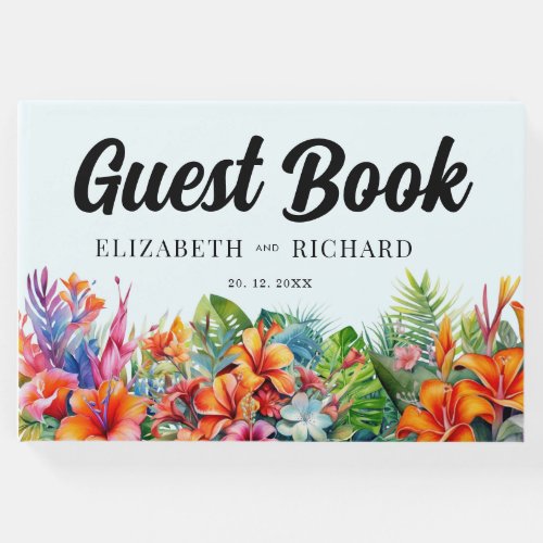 Tropical Leaves Floral Beach Wedding Guest Book