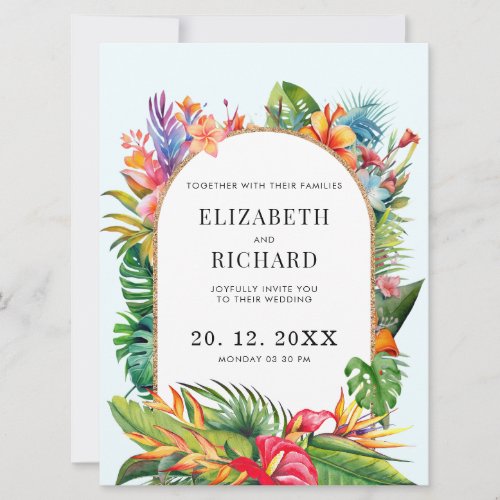 Tropical Leaves Floral Beach Wedding Invitation