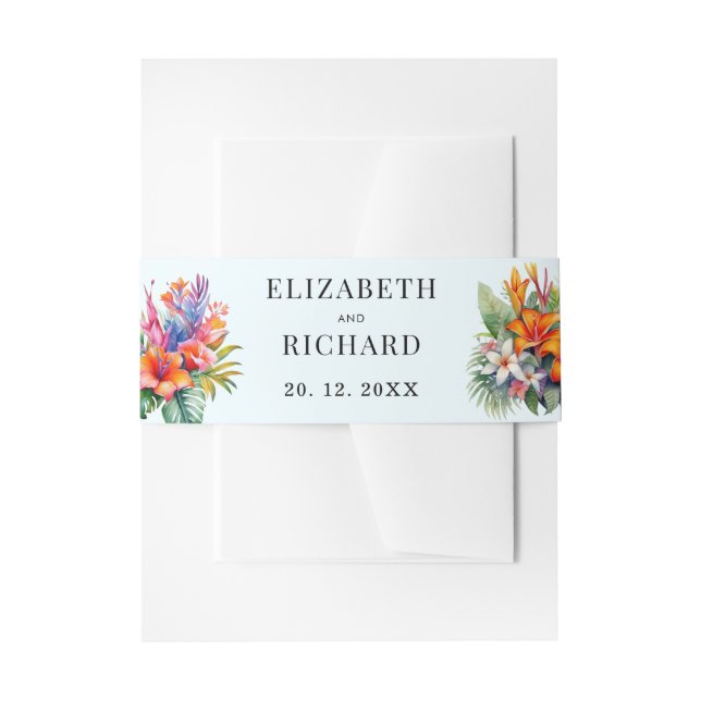 Tropical Leaves Floral Beach Wedding Invitation Belly Band (Front Example)