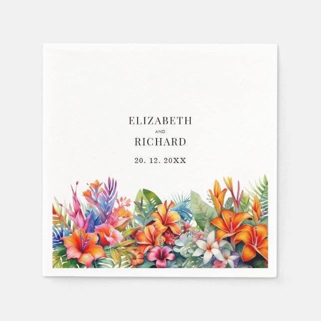Tropical Leaves Floral Beach Wedding Napkins (Front)