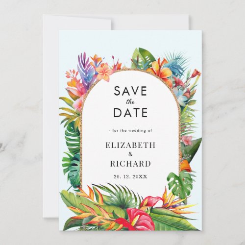 Tropical Leaves Floral Beach Wedding Save The Date
