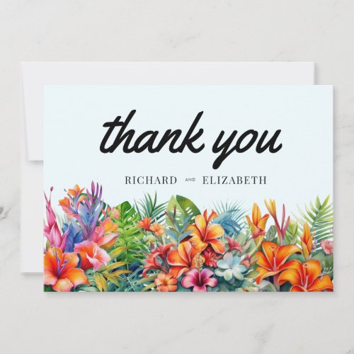 Tropical Leaves Floral Beach Wedding Thank You Card