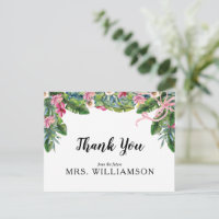 Tropical Leaves Floral Bridal Shower Thank You