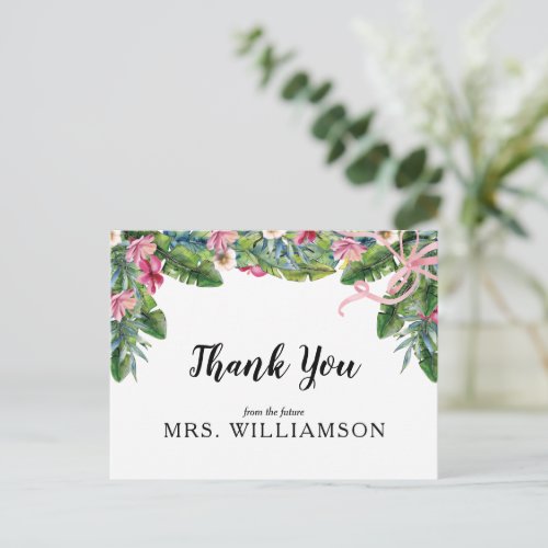 Tropical Leaves Floral Bridal Shower Thank You Postcard